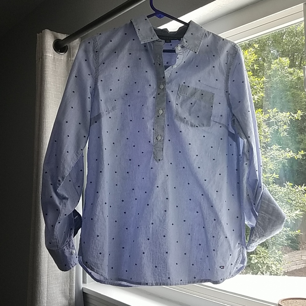Tommy hilfiger blue and white striped with stars..